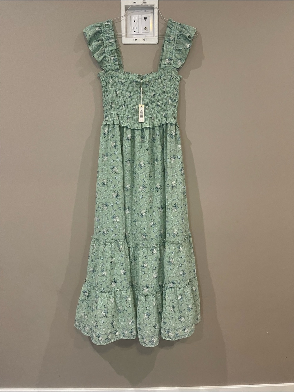 Max Studio London Mint Green Floral Maxi Dress with Ruffle Straps